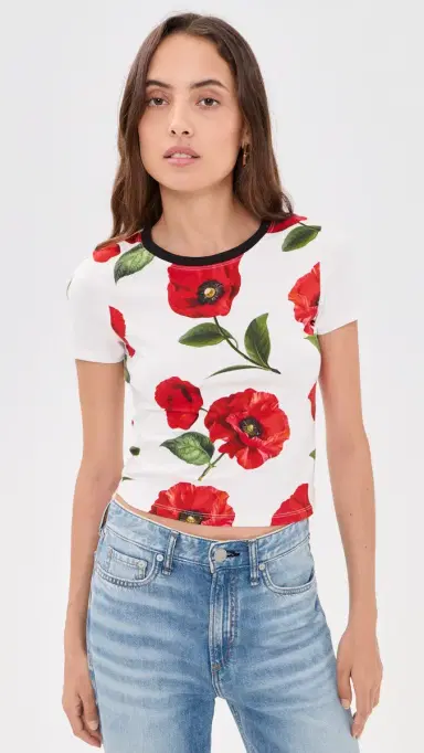 Alice + Olivia Onie Baby Ringer Tee Summer Poppy S | Thumbnail 2