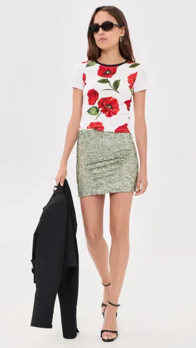 Alice + Olivia Onie Baby Ringer Tee Summer Poppy S | Thumbnail 6