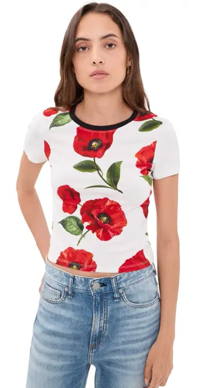 Alice + Olivia Onie Baby Ringer Tee Summer Poppy S | Thumbnail 1