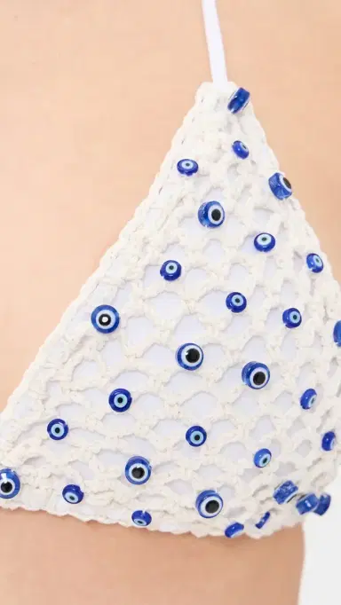 Leslie Amon Micro Evil Eye Bikini Top White And Blue | Thumbnail 6