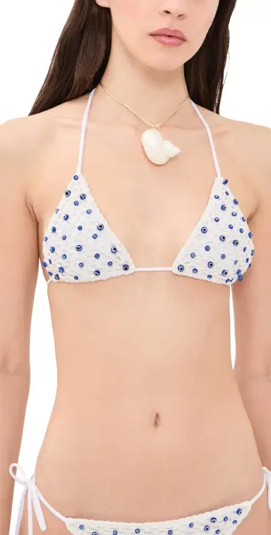 Leslie Amon Micro Evil Eye Bikini Top White And Blue | Thumbnail 1