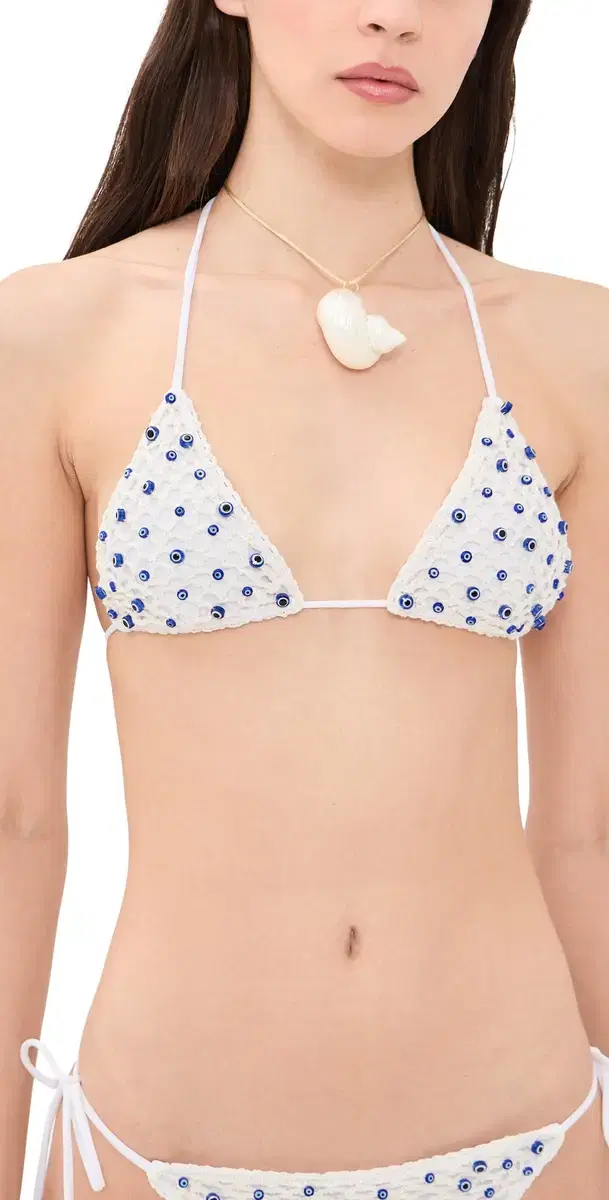 Leslie Amon icro Evil Eye Bikini Top White And Blue