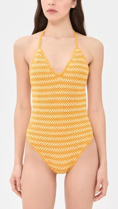 Simkhai Karoline Crochet Halter One Piece Mango Multi L | Thumbnail 5