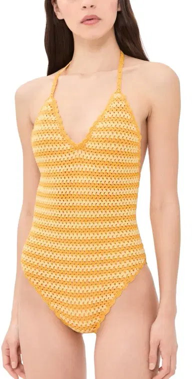Simkhai Karoline Crochet Halter One Piece Mango Multi L | Thumbnail 1