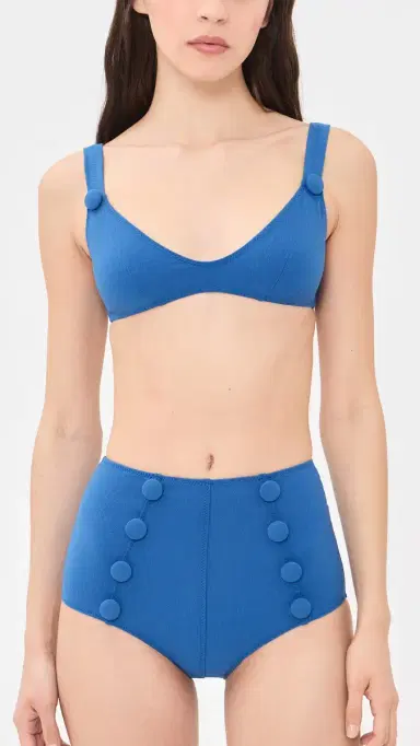 Lisa Marie Fernandez Magdalena High Waist Bikini Set Cobalt Blue Crepe | Thumbnail 2