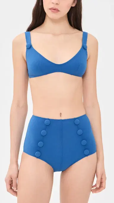 Lisa Marie Fernandez Magdalena High Waist Bikini Set Cobalt Blue Crepe | Thumbnail 5