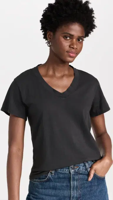 perfectwhitetee Hendrix Cotton Boxy V Neck Tee Vintage Black | Thumbnail 2