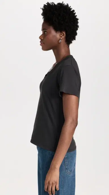 perfectwhitetee Hendrix Cotton Boxy V Neck Tee Vintage Black | Thumbnail 4