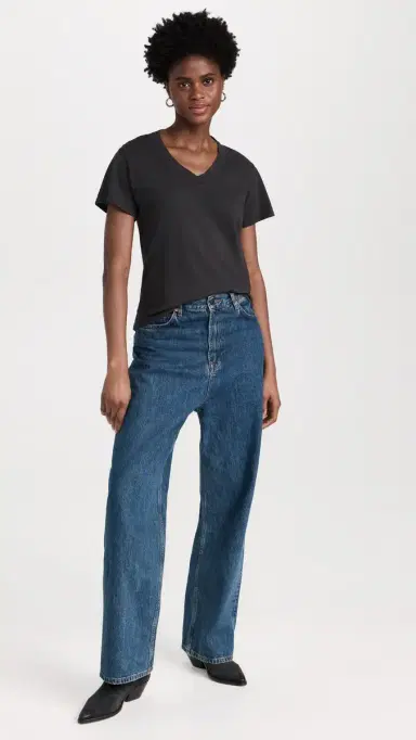 perfectwhitetee Hendrix Cotton Boxy V Neck Tee Vintage Black | Thumbnail 5