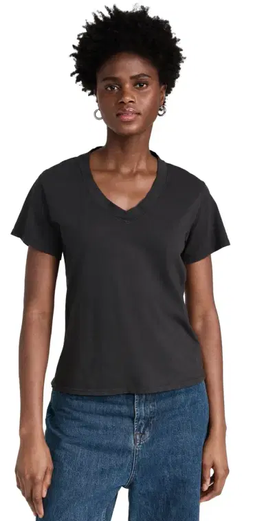 perfectwhitetee Hendrix Cotton Boxy V Neck Tee Vintage Black | Thumbnail 1