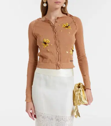 SHUSHU/TONG Beaded floral cotton-blend cardigan | Thumbnail 4