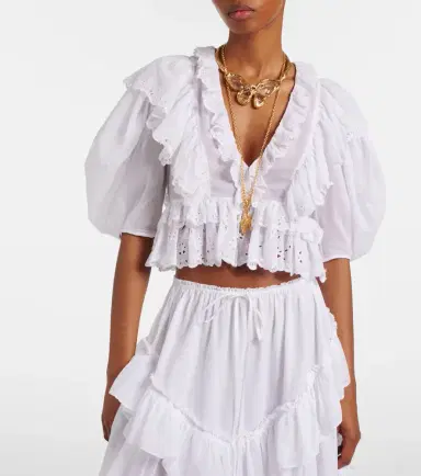 Chloé Chloé Embroidered ruffled cotton top | Thumbnail 2