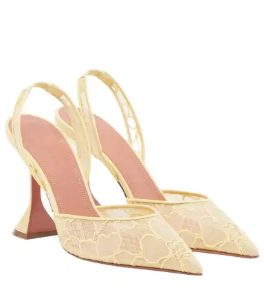Amina Muaddi Holli leather-trimmed lace slingback pumps | Thumbnail 1 Amina Muaddi Holli leather-trimmed lace slingback pumps | Thumbnail 1