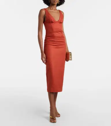 SIR. Draped linen midi dress | Thumbnail 5 SIR. Draped linen midi dress | Thumbnail 5
