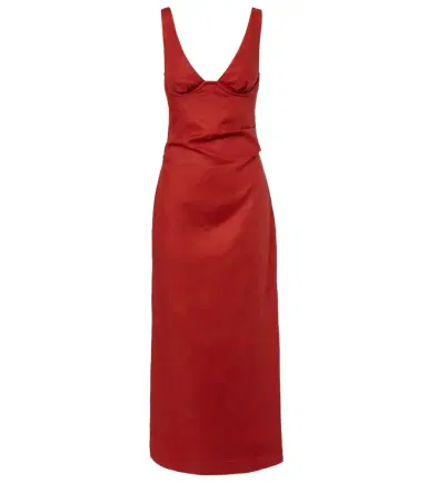SIR. Draped linen midi dress | Thumbnail 1 SIR. Draped linen midi dress | Thumbnail 1