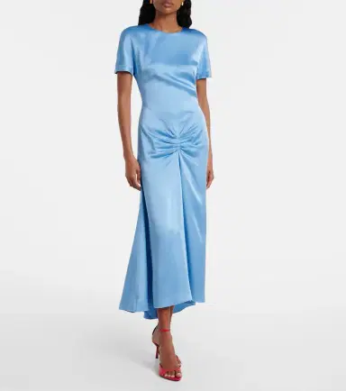 Victoria Beckham Gathered satin midi dress | Thumbnail 3 Victoria Beckham Gathered satin midi dress | Thumbnail 3