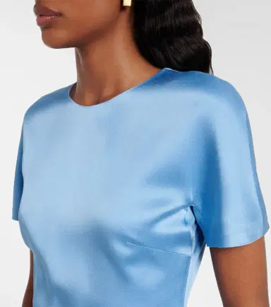 Victoria Beckham Gathered satin midi dress | Thumbnail 6 Victoria Beckham Gathered satin midi dress | Thumbnail 6