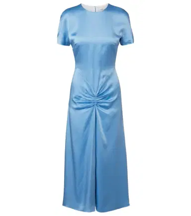 Victoria Beckham Gathered satin midi dress | Thumbnail 1 Victoria Beckham Gathered satin midi dress | Thumbnail 1