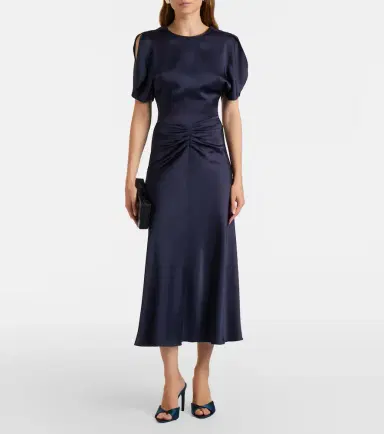Victoria Beckham Bela gathered satin midi dress | Thumbnail 2