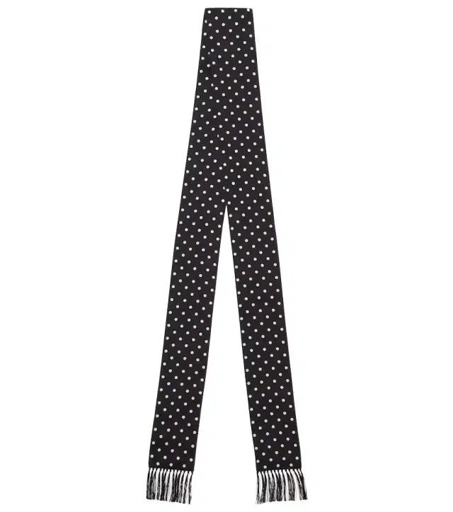 Fringed polka-dot silk scarf