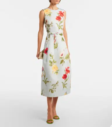 Oscar de la Renta Belted floral faille cocktail dress | Thumbnail 2 Oscar de la Renta Belted floral faille cocktail dress | Thumbnail 2