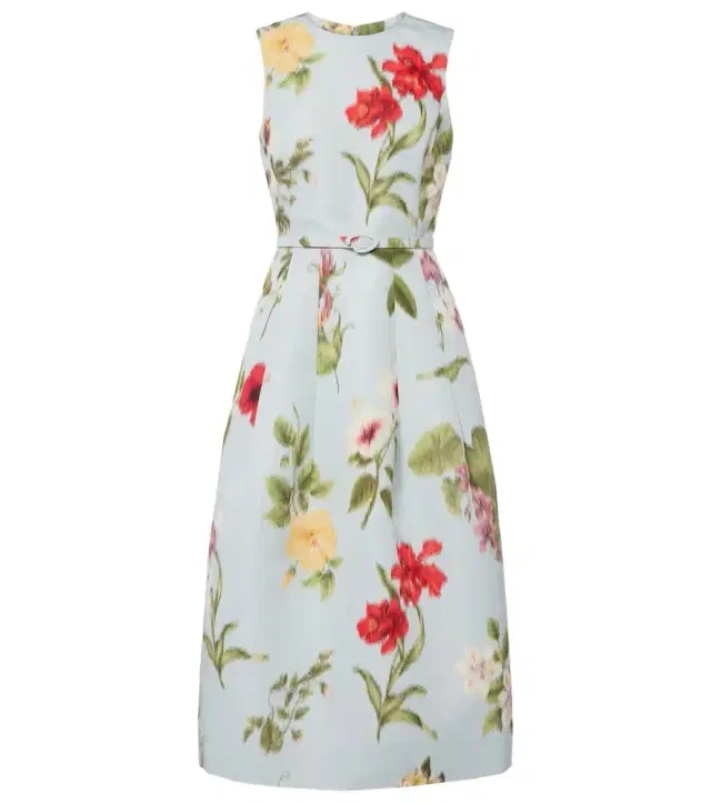 Oscar de la Renta Belted floral faille cocktail dress