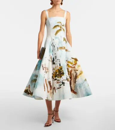 Oscar de la Renta Printed cotton-blend poplin midi dress | Thumbnail 3