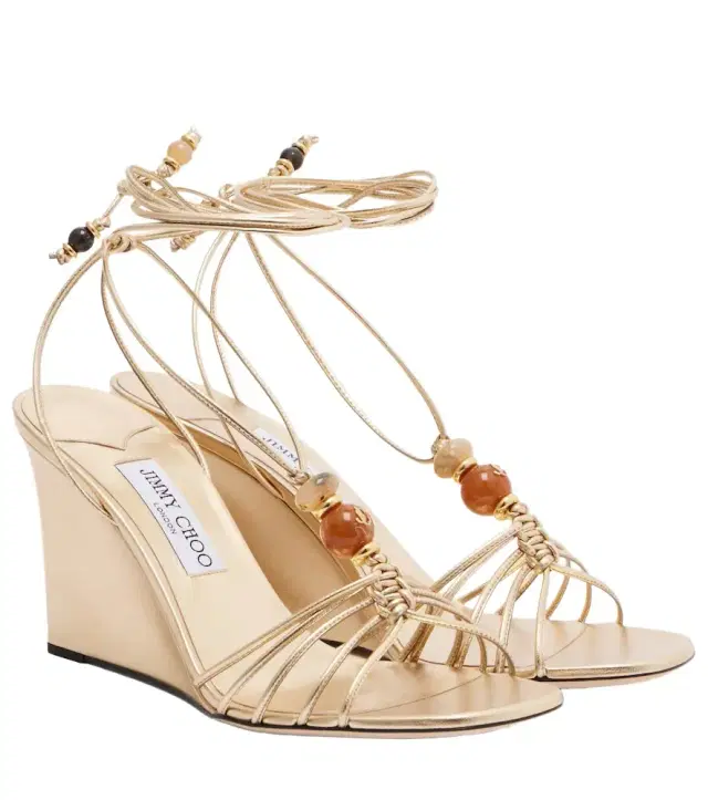 Jimmy Choo Lova embellished leather wedge sandals
