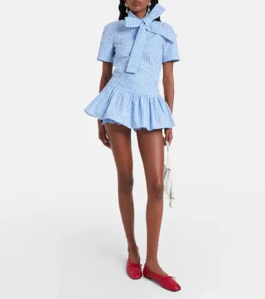 SHUSHU/TONG Bow-detail gingham cotton top | Thumbnail 2