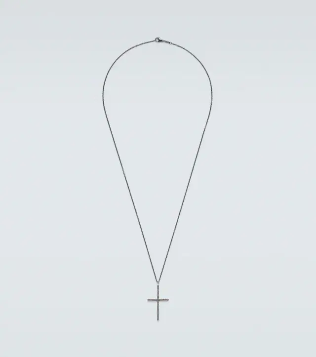 Classic 18kt white gold and steel necklace with diamonds