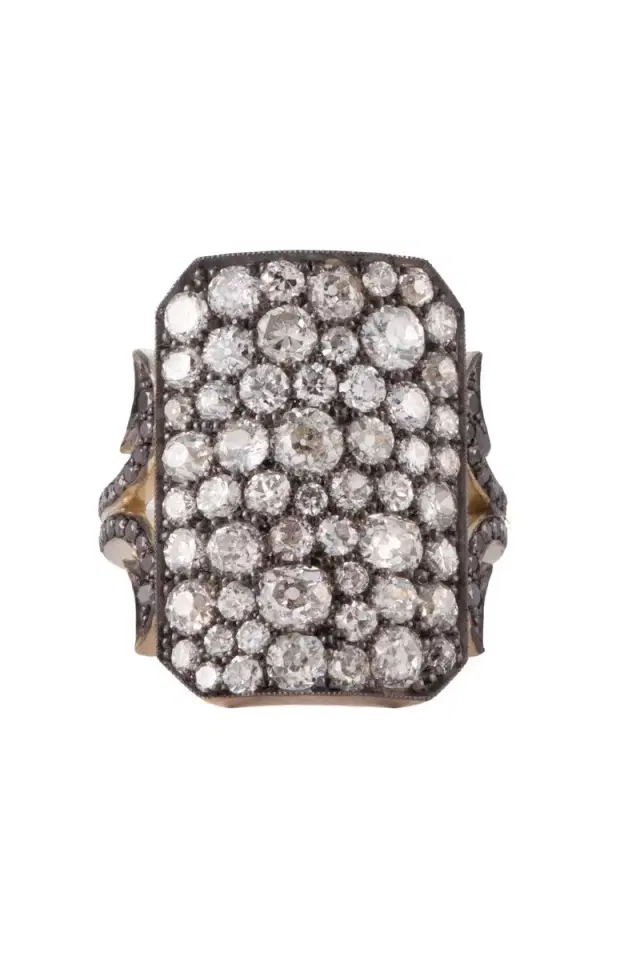 Sylva & Cie Black Diamond Old Euro Ten Table Ring