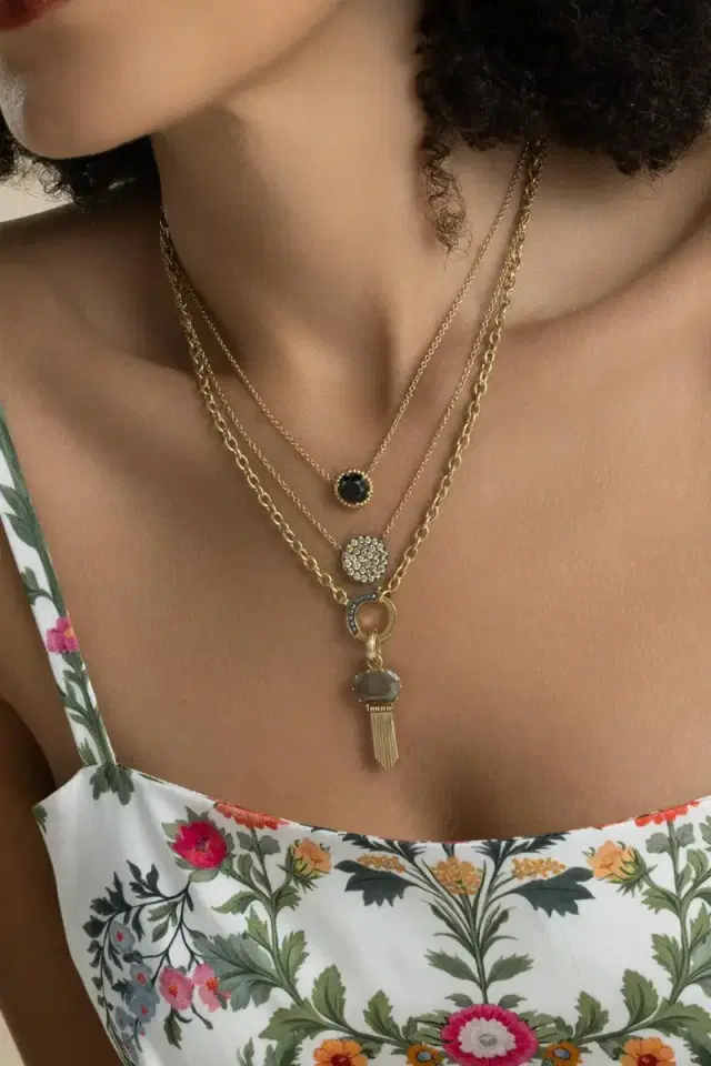 Sylva & Cie Diamond Rose Cut Moon Chain Necklace