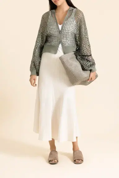 Brunello Cucinelli Fit And Flare Midi Skirt - Coconut Milk | Thumbnail 2
