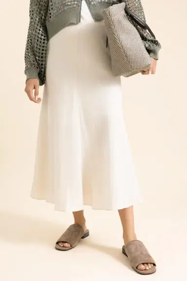 Brunello Cucinelli Fit And Flare Midi Skirt - Coconut Milk | Thumbnail 3