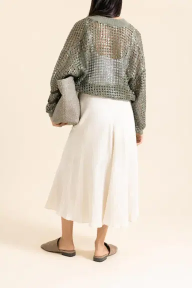 Brunello Cucinelli Fit And Flare Midi Skirt - Coconut Milk | Thumbnail 4