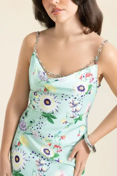 Rabanne Floral Chain Detail Slip Dress | Thumbnail 3