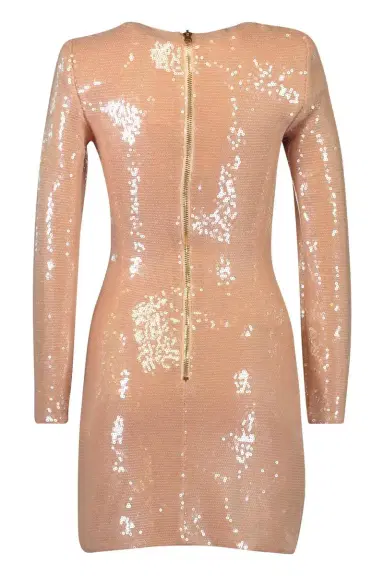 Balmain Long Sleeve Drape Sequin Mini Dress | Thumbnail 2