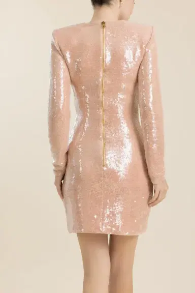 Balmain Long Sleeve Drape Sequin Mini Dress | Thumbnail 5
