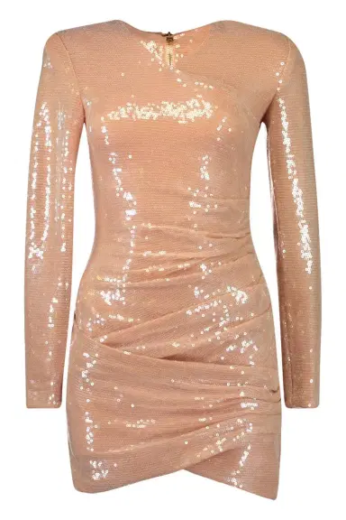 Balmain Long Sleeve Drape Sequin Mini Dress | Thumbnail 1