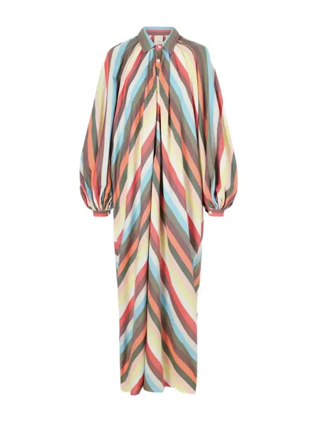 The Balloon Sleeve Touareg Striped Cotton Maxi Dress