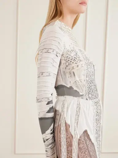 Dilara Findikoglu Past Edges Printed Lace-trimmed Stretch-jersey Bodysuit | Thumbnail 4 Dilara Findikoglu Past Edges Printed Lace-trimmed Stretch-jersey Bodysuit | Thumbnail 4