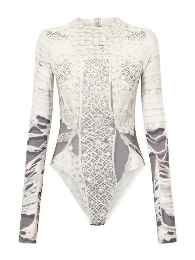Dilara Findikoglu Past Edges Printed Lace-trimmed Stretch-jersey Bodysuit