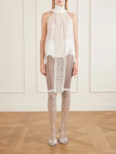 Dilara Findikoglu Mask Of Pleasing Lace-trimmed Silk Blouse | Thumbnail 2 Dilara Findikoglu Mask Of Pleasing Lace-trimmed Silk Blouse | Thumbnail 2