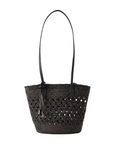 Hunting Season Lattice Basket Leather-trimmed Raffia Tote | Thumbnail 1