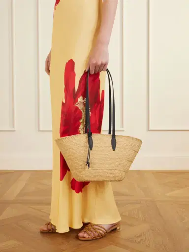 Hunting Season Trapeze Basket Leather-trimmed Raffia Tote | Thumbnail 2