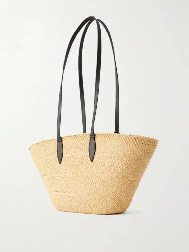 Hunting Season Trapeze Basket Leather-trimmed Raffia Tote | Thumbnail 4