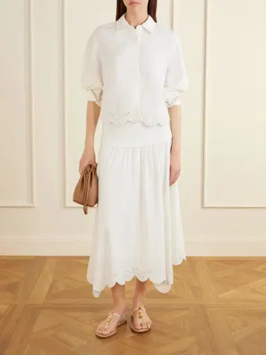 Simkhai Ames Cropped Broderie Anglaise Linen-blend Shirt | Thumbnail 2 Simkhai Ames Cropped Broderie Anglaise Linen-blend Shirt | Thumbnail 2