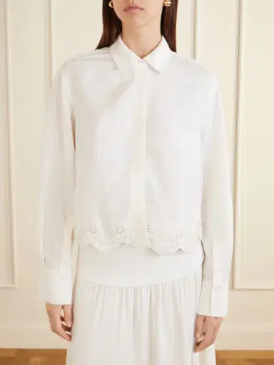Simkhai Ames Cropped Broderie Anglaise Linen-blend Shirt | Thumbnail 3 Simkhai Ames Cropped Broderie Anglaise Linen-blend Shirt | Thumbnail 3