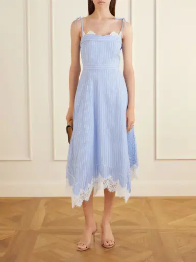 Simkhai Avaleigh Lace-trimmed Striped Cotton-poplin Midi Dress | Thumbnail 2