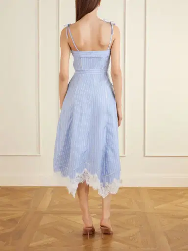 Simkhai Avaleigh Lace-trimmed Striped Cotton-poplin Midi Dress | Thumbnail 3